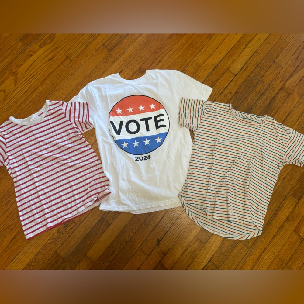 Patriotic T-shirt, trio! Zoom in 4 all the design details, angles,&measurements